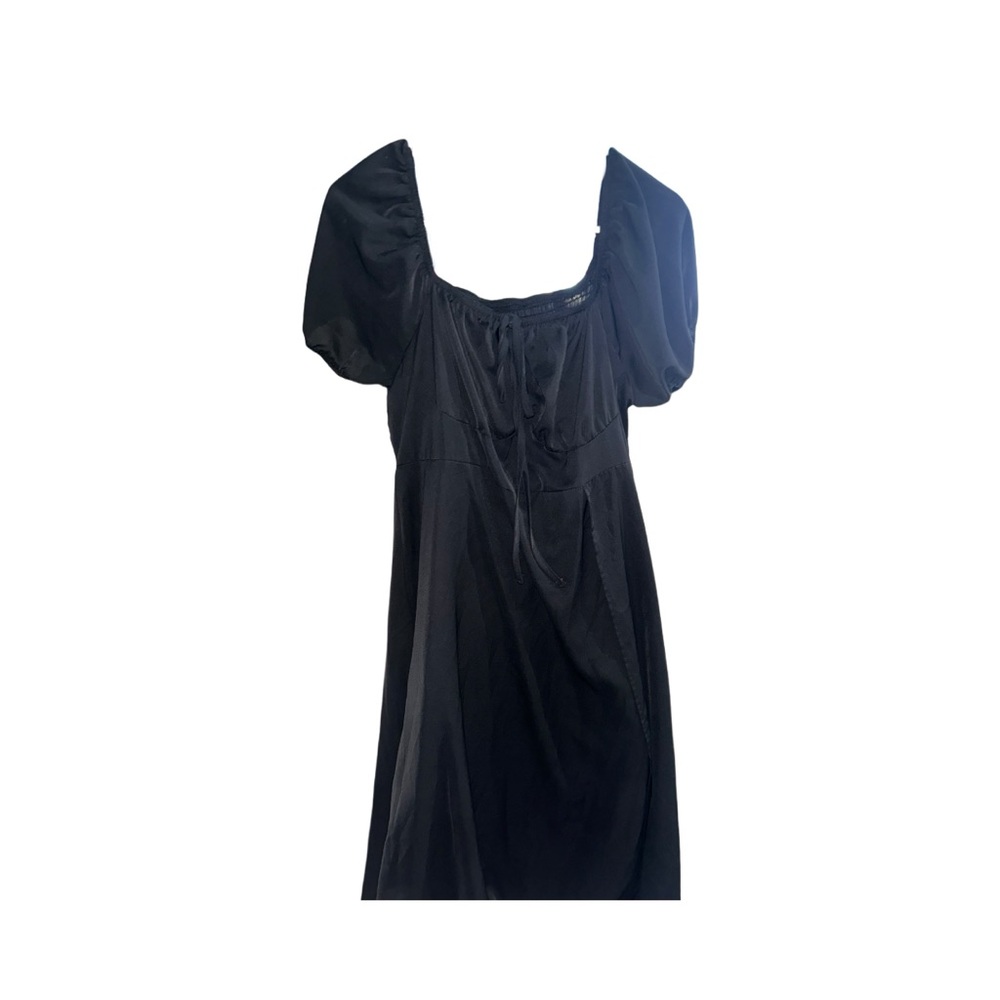 Midi Flowy Black Dress with Slit